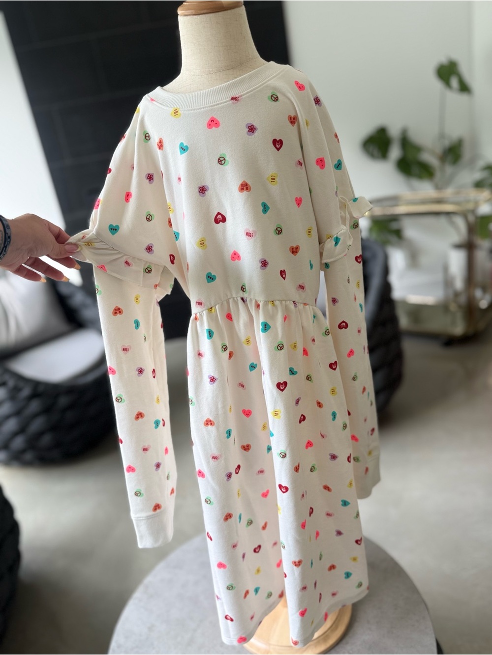 Cat & Jack White Heart Print Long Sleeve Dress